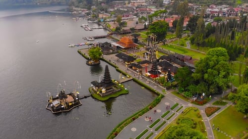 Aerial View on the Pura Ulun Danu Temple on the Lake Bratan in Bali, Indonesia