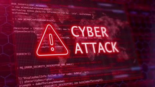 Cyber Attack Warning with Digital Glitch and Code