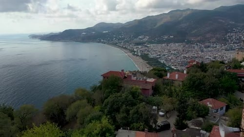 Château d'Alanya, Alanya Kalesi, vue aérienne de la montagne et de la ville, Turquie