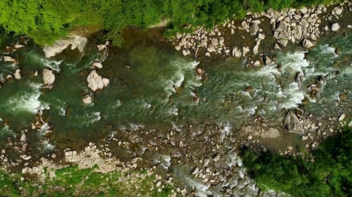 Aerial View of Mountain River in Summer
