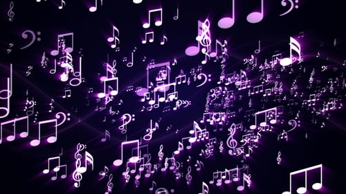 Purple Glowing Musical Notes and Clefs Dynamic Background Animation