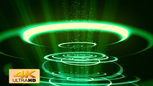 Glowing Green Futuristic Rings and Particles Energy Loop