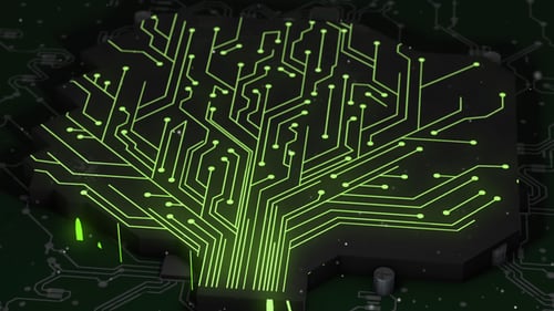 Electronic Circuit Board With Artificial Intelligence & Digital Tree Branch in Printed Circuit Board