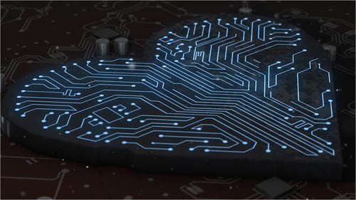 Heart Sign in Complex Printed Circuit Board With Artificial Inteligience