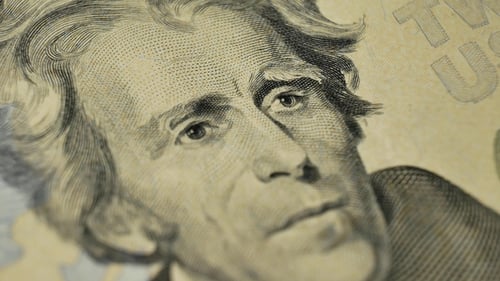 Porträt Der siebte Präsident der Vereinigten Staaten Andrew Jackson auf dem Zwanzig-Dollar-Schein