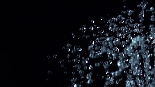 Water Droplets Ascending against Black Backdrop