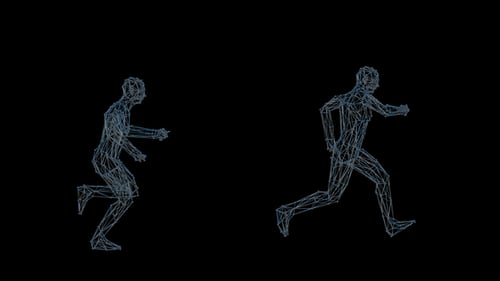 Futuristic Wireframe Running Human Figure Animation