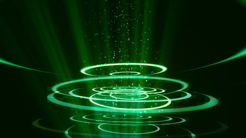 Futuristic Green Light Rings Animation with Particle Effects