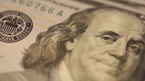 100 Dollars Bill and Portrait Benjamin Franklin on USA Money Banknote