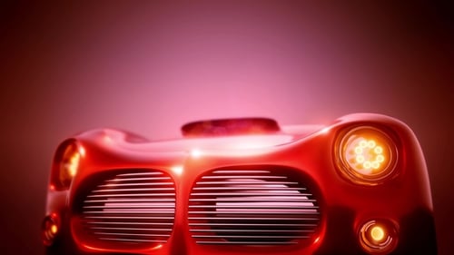 Modern Red Car with Glowing Headlights Lens Flare Animation