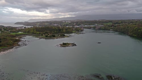 Menai Bridge and the Straits at Sunset Isle of Anglesey North Wales