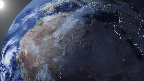 Realistic Rotating Earth Globe with City Lights from Space