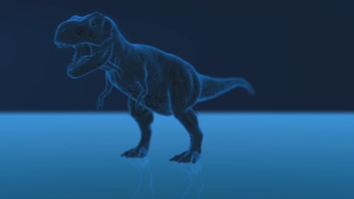 Holographic Blue Wireframe T-Rex Walking and Roaring Animation