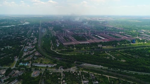 Aerial Panoramic View of the Industrial City Pollution and Smoke.