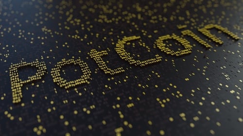 PotCoin Word Made of Moving Golden Numbers