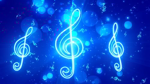Glowing Blue Treble Clefs and Musical Notes Loop