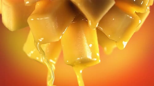Juicy Mango Chunks with Dripping Mango Juice