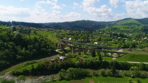 Aerial View of the Village Landscape in Mountains. Vorohta, Ukraine