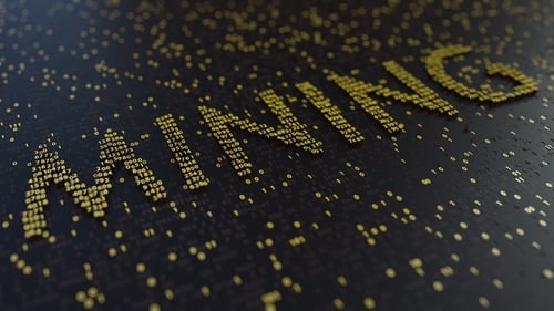 MINING Word Made of Moving Golden Numbers