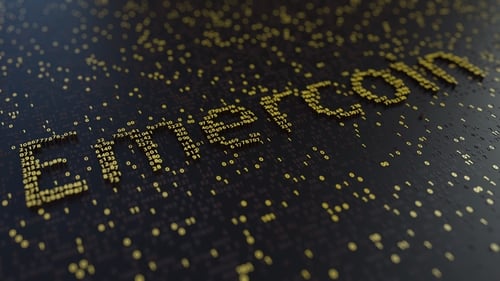Emercoin Word Made of Moving Golden Numbers