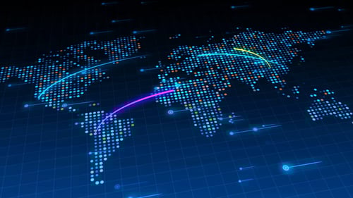 Animated Global Network Connecting Digital World Map Data