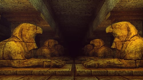 Ancient Egyptian Temple Corridor Flythrough with Sphinx and Hieroglyphs