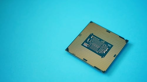 Processor Chip CPU Isolated on Green Background