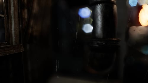 Cinematic Rain Overlay with Blurry Bokeh Lights