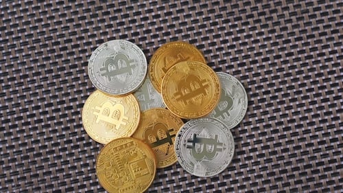 Close up of bitcoin coins