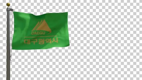 Flagge der Stadt Daegu (Südkorea) auf Fahnenmast mit Alphakanal - 4K