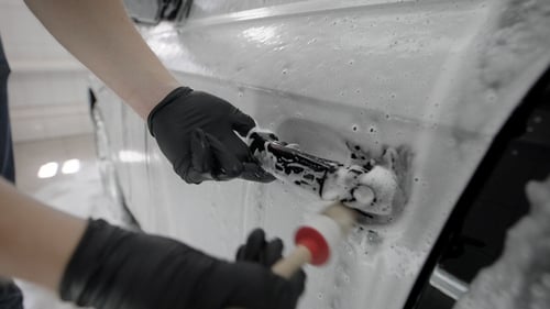 Close Up of White Car Wash Detailing