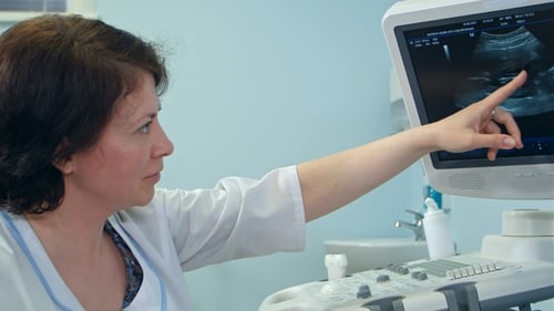 Doctor Examining Ultrasound in Hospital Setting