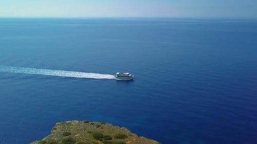 Cruise Ship Sailing Across The Mediterranean Sea - Aerial Footage