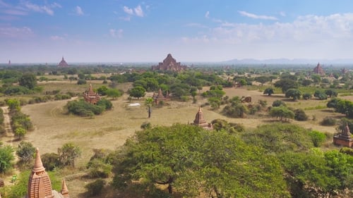 Aerial View of Ancient Pagodas and Temples