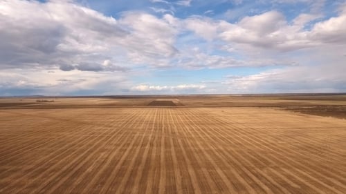 Aerial View of the Countryside with Village and Fields of Crops in Spring