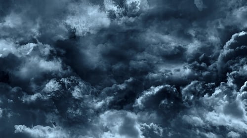 Flying Through Abstract Dark Clouds to Big Moon