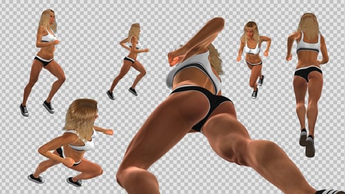 3D Animated Woman Running Alpha Channel Loop