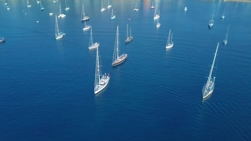 Aerial View of a Sailboat Near the Coast of Majorca, Spain