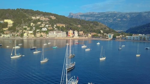 Aerial View of a Sailboat Near the Coast of Majorca, Spain