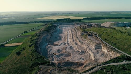 Fly Over a Mountain Stone Quarry