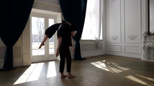 Dance Lift and Contemporary Dancing Movements Pair of Man and Woman are Rehearsing