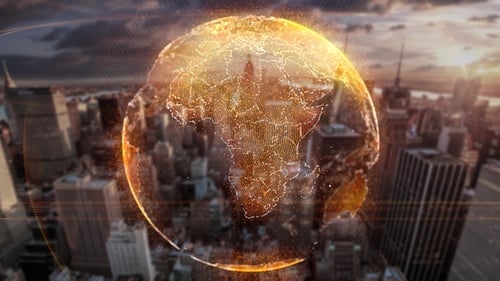 Animated Digital Particle Earth Globe Rotation