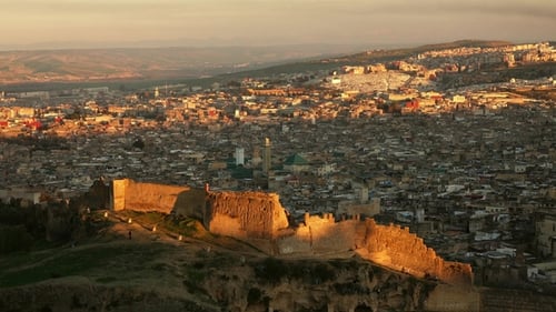 Aerial View of Medina in Fes at Sunset, Morocco