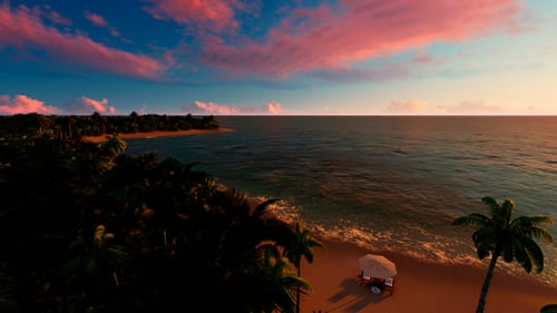 Drone View At The Beach With Sunset