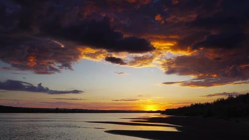 Dramatic Red Sunset River Landscape