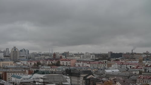 Lots of Colorful Rooftops of a Big City in Cloudy Rainy Day. Minsk City
