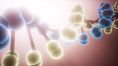 Futuristic DNA Strand Animation with Glowing Molecules