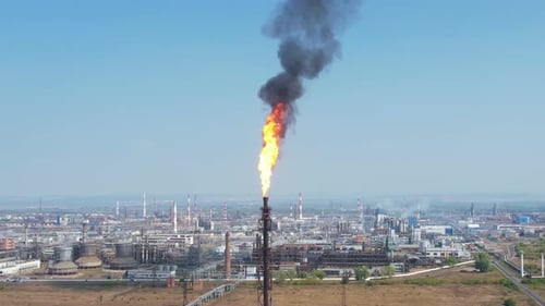 A gas torch on an oil rig
