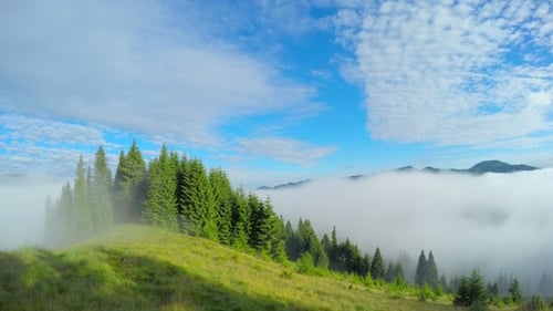 Mountains and Fog Rolling Through Landscape