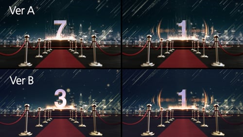 Red Carpet Awards Countdown with Elegant Stage and City Background